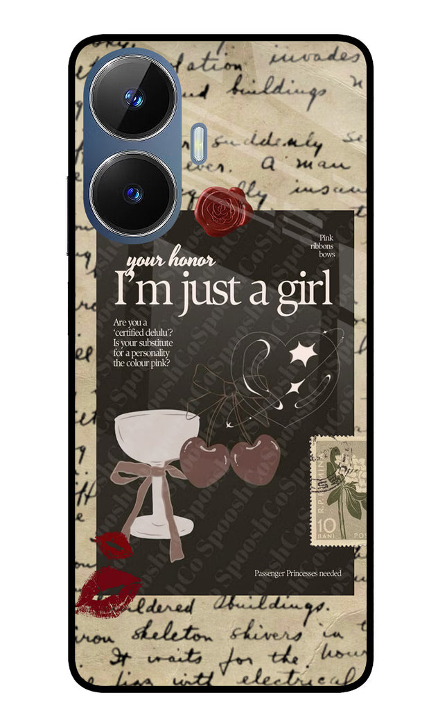 I am just a girl Realme C55/N55 Glass Case Back Cover by Casekaro
