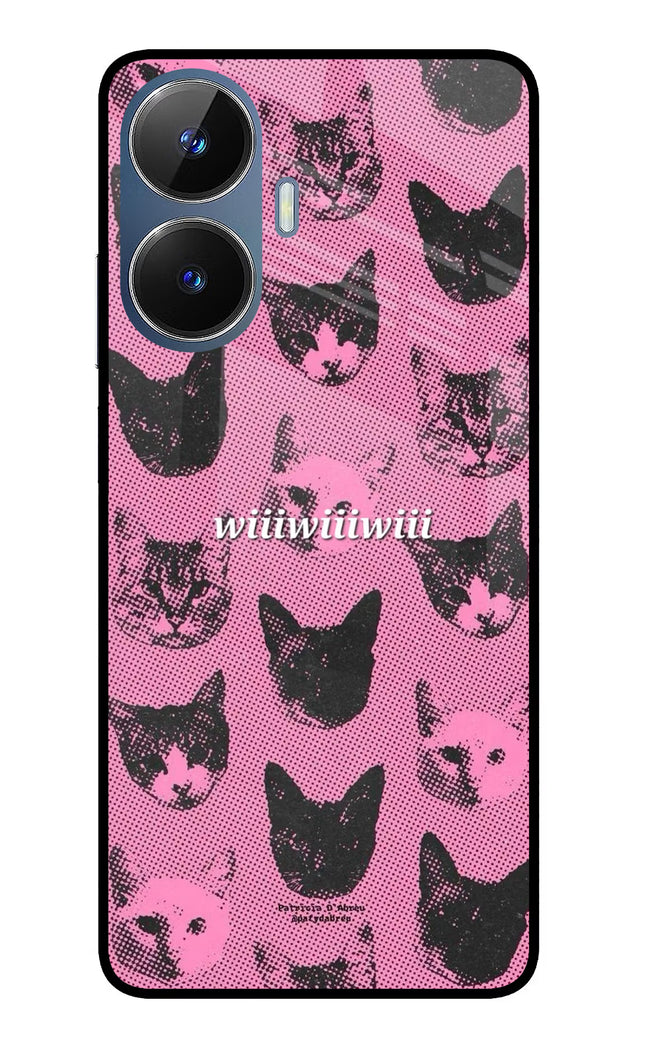 Pink Cats Realme C55/N55 Glass Case Back Cover by Casekaro