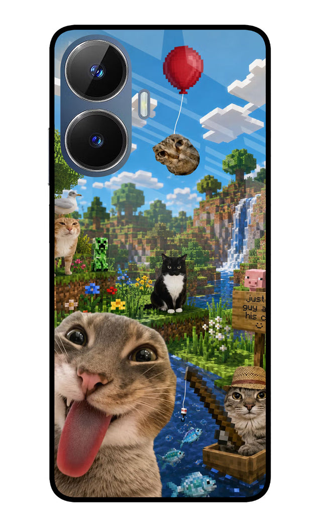 Minecraft Cat Chaos Realme C55/N55 Glass Case