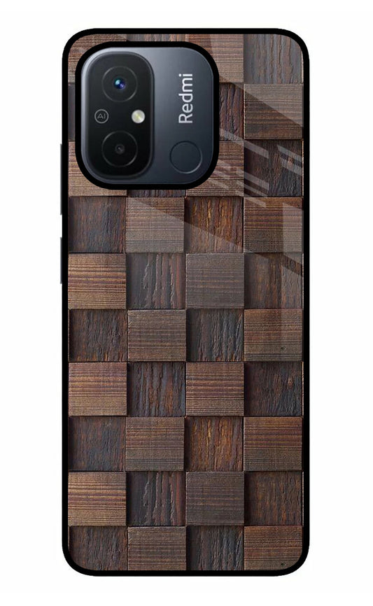 Wooden Cube Design Redmi 12C Glass Case