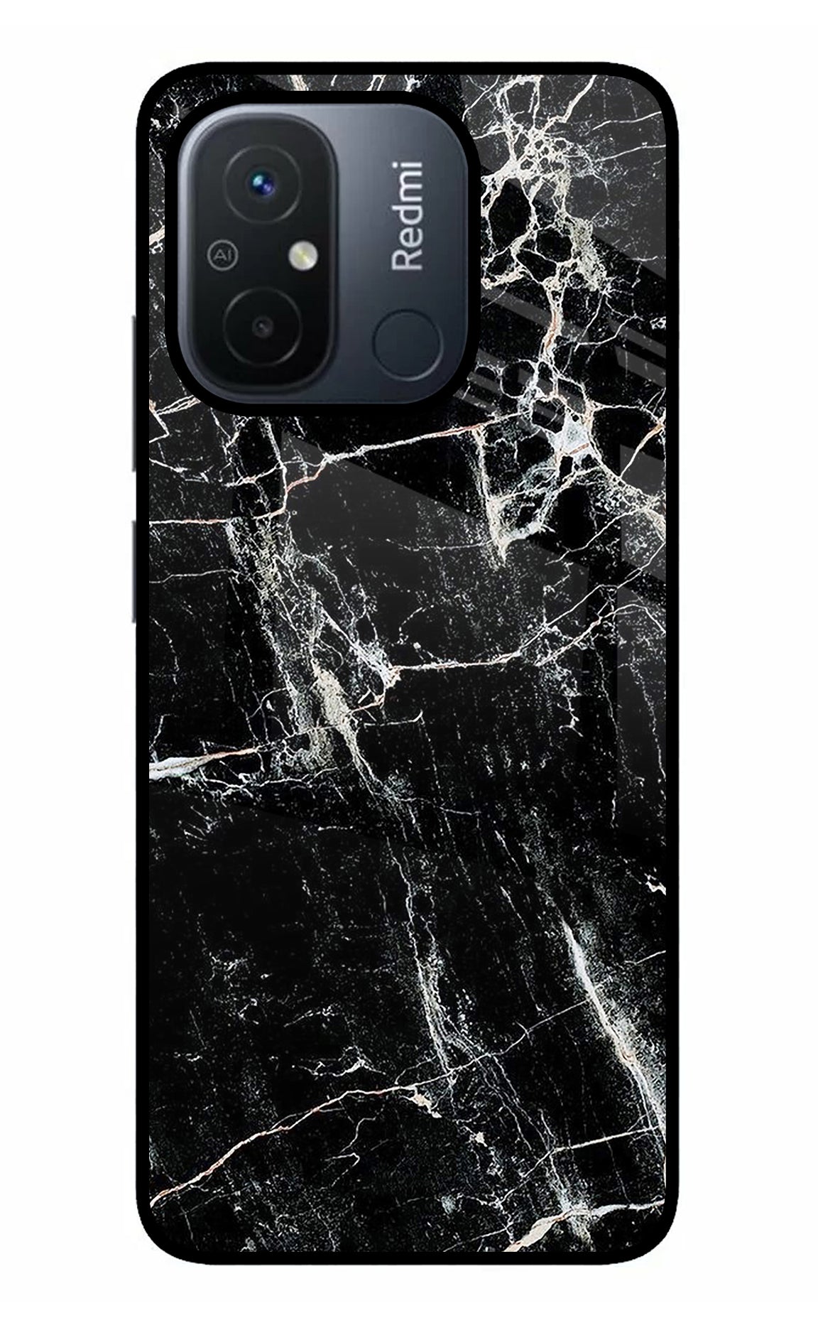 Black Marble Texture Redmi 12C Glass Case