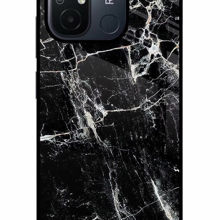 Black Marble Texture Redmi 12C Glass Case