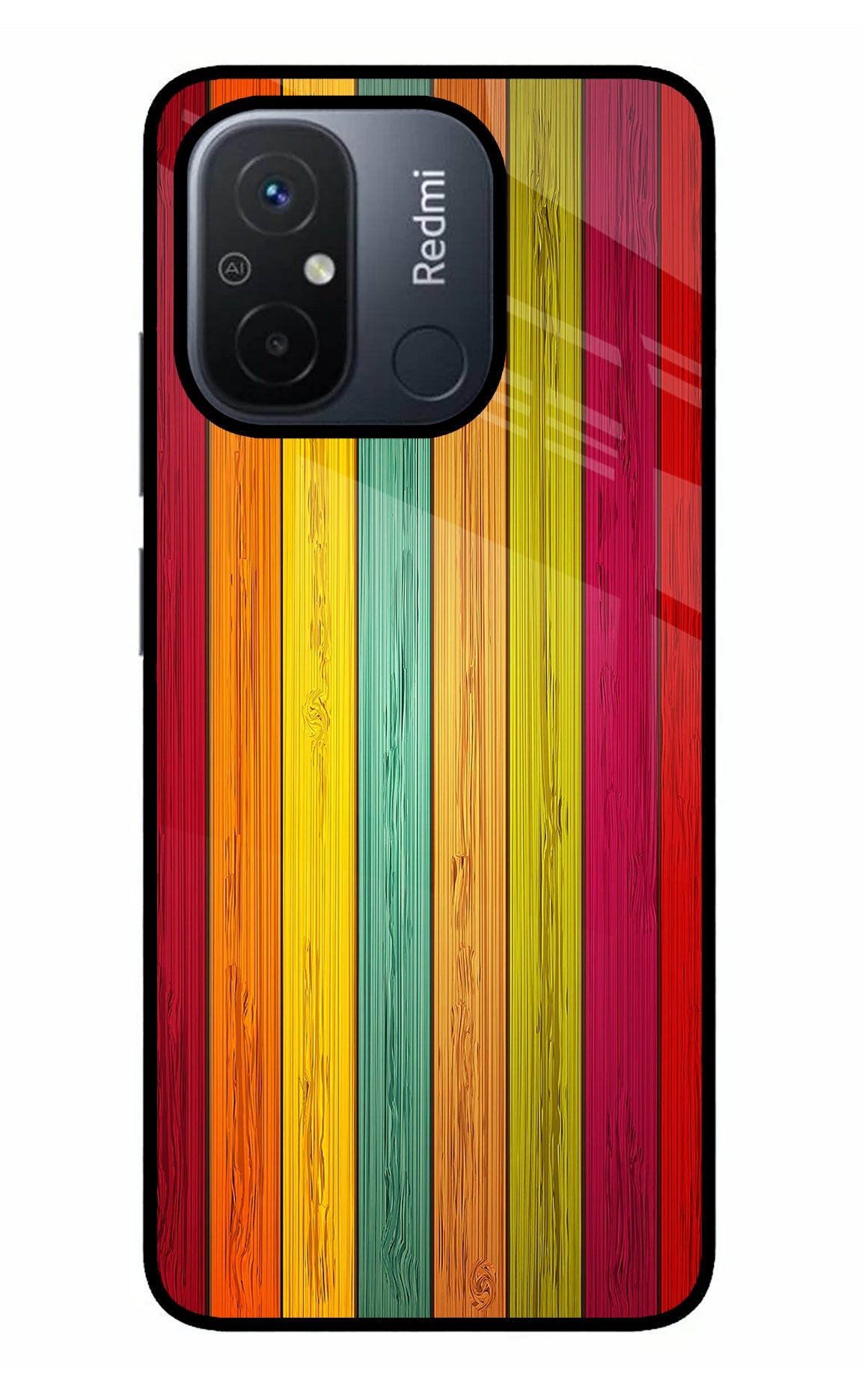 Multicolor Wooden Redmi 12C Glass Case