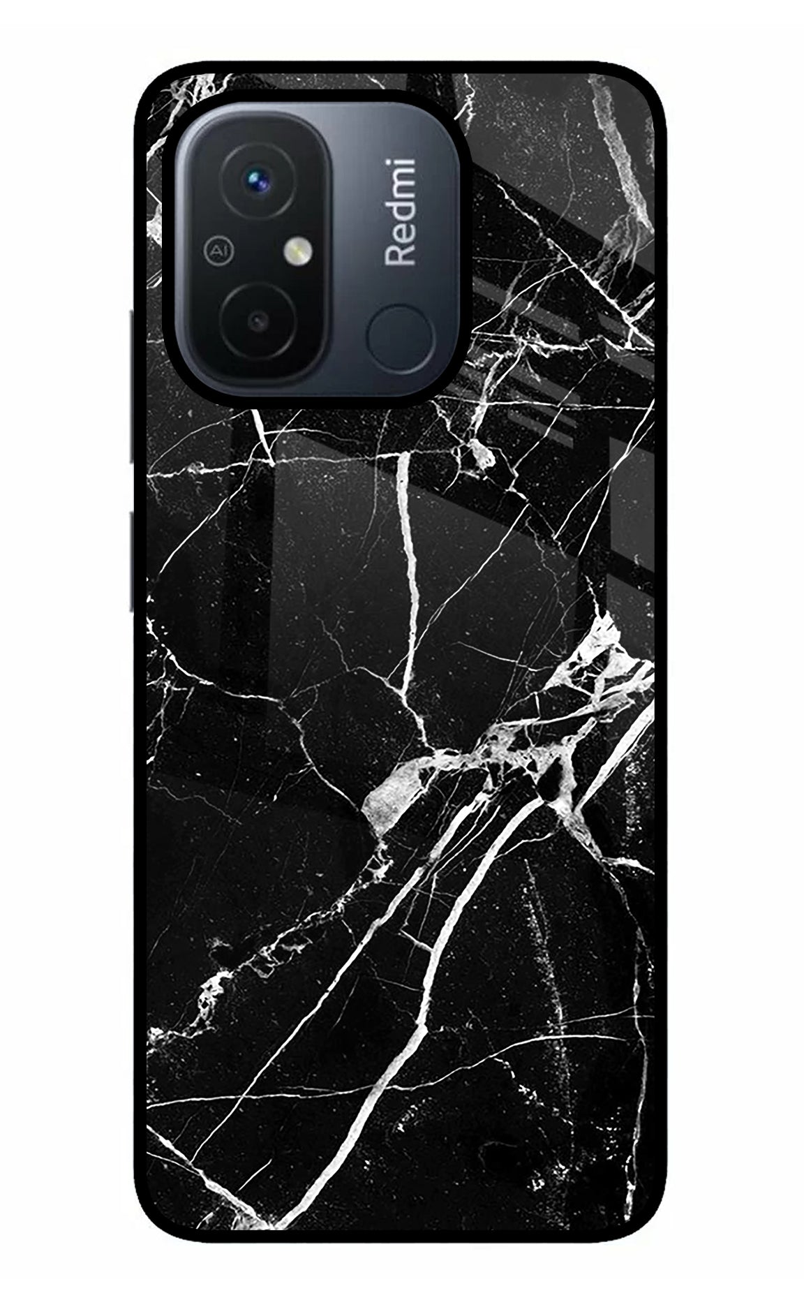 Black Marble Pattern Redmi 12C Glass Case