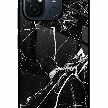 Black Marble Pattern Redmi 12C Glass Case
