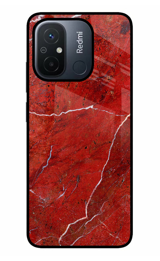 Red Marble Design Redmi 12C Glass Case