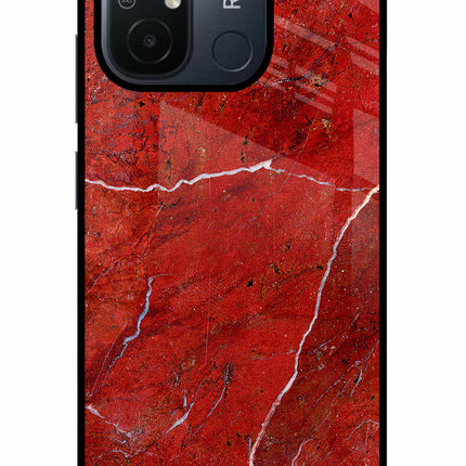 Red Marble Design Redmi 12C Glass Case