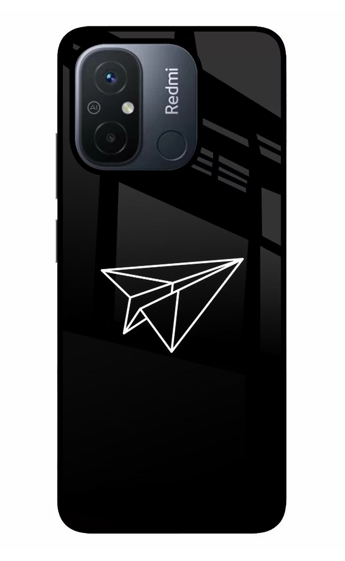 Paper Plane White Redmi 12C Glass Case Back Cover by Casekaro