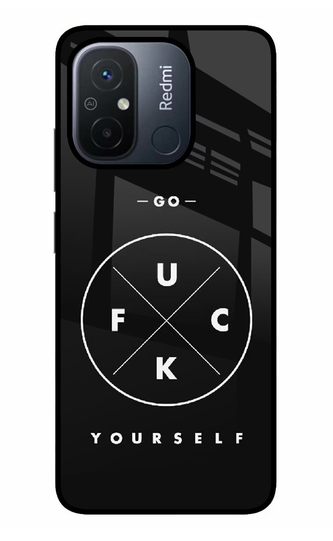 Go Fuck Yourself Redmi 12C Glass Case Back Cover by Casekaro