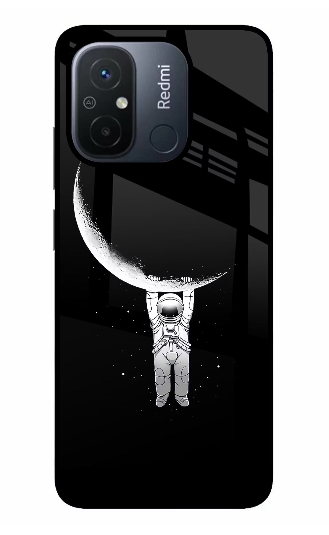 Moon Space Redmi 12C Glass Case Back Cover by Casekaro