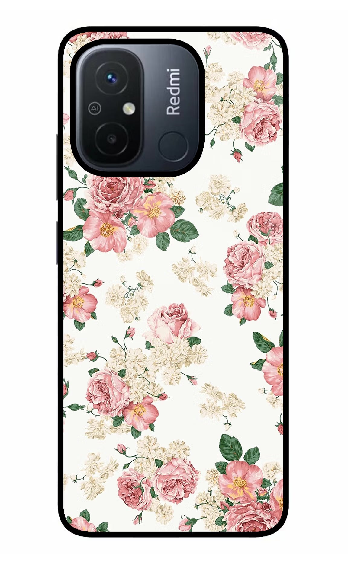 Flowers Redmi 12C Glass Case Back Cover by Casekaro