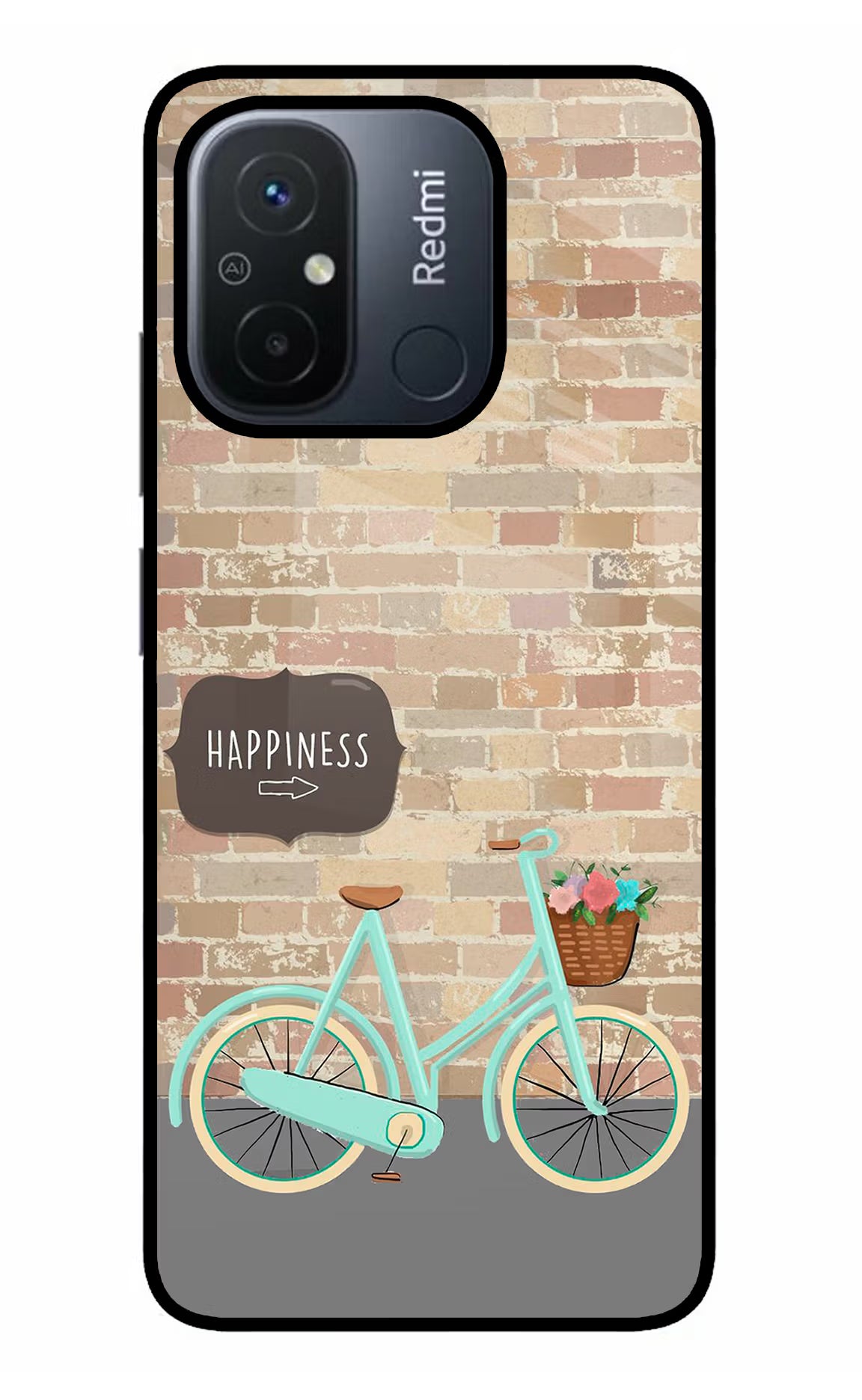 Happiness Artwork Redmi 12C Glass Case Back Cover by Casekaro