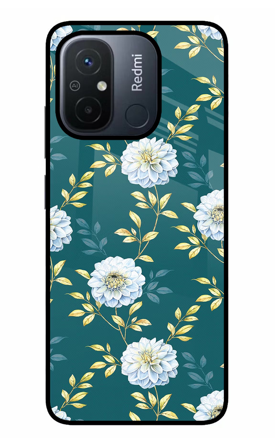Flowers Redmi 12C Glass Case Back Cover by Casekaro