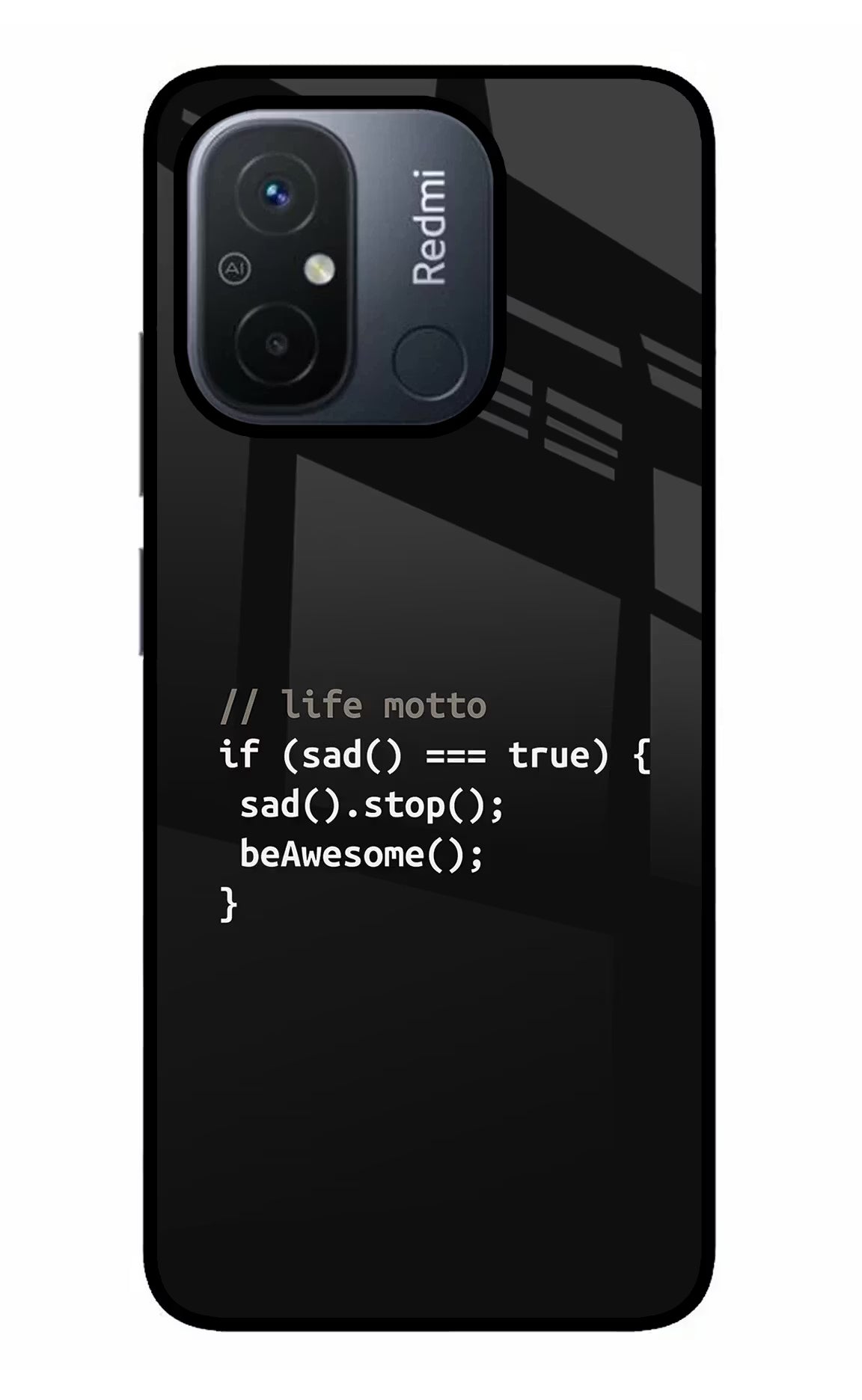 Life Motto Code Redmi 12C Glass Case Back Cover by Casekaro
