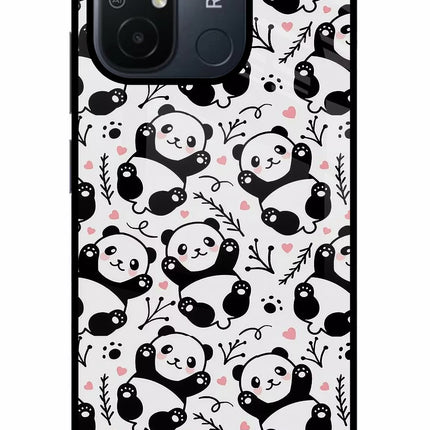 Cute Panda Redmi 12C Glass Case