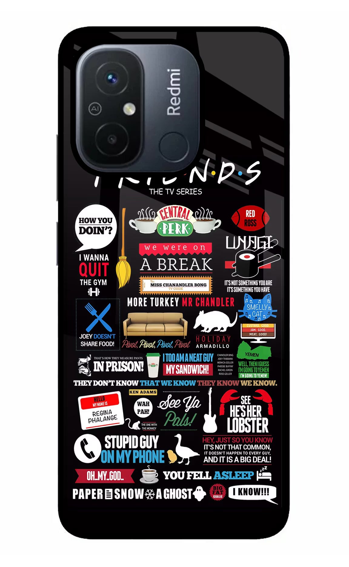 FRIENDS Redmi 12C Glass Case Back Cover by Casekaro