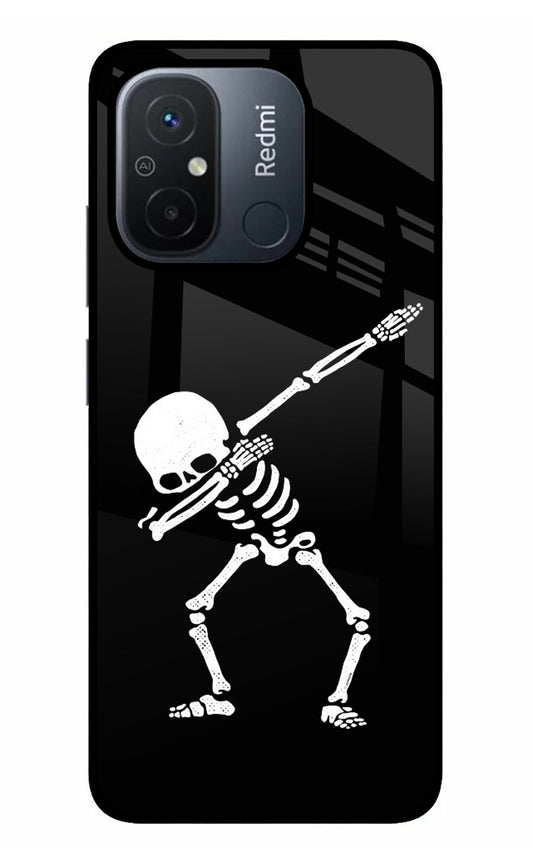 Dabbing Skeleton Art Redmi 12C Glass Case