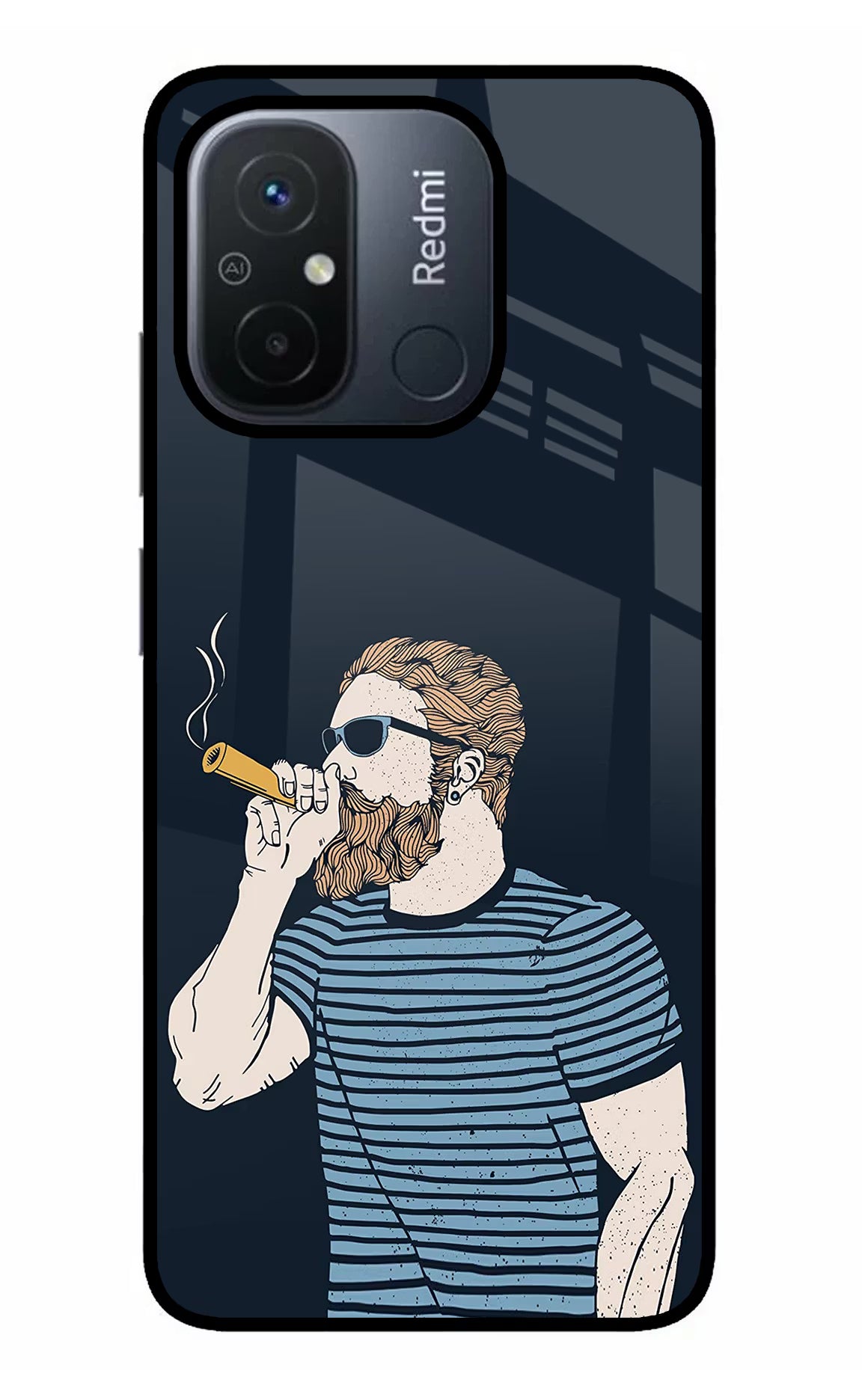 Smoking Redmi 12C Glass Case Back Cover by Casekaro