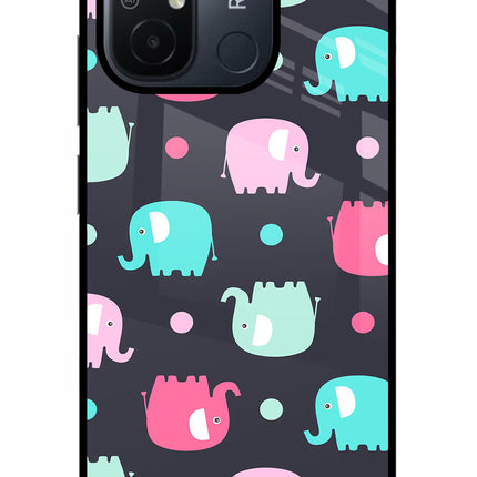 Elephants Redmi 12C Glass Case