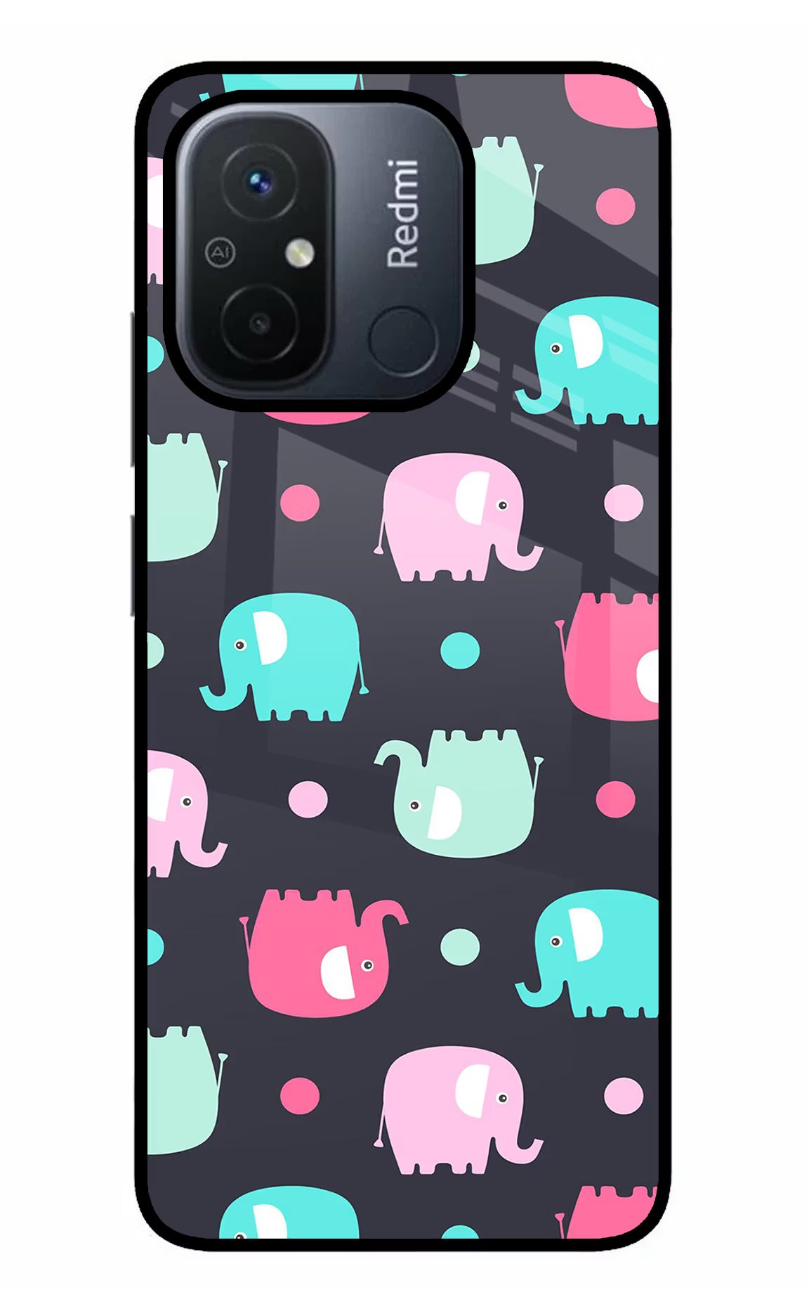 Elephants Redmi 12C Glass Case Back Cover by Casekaro