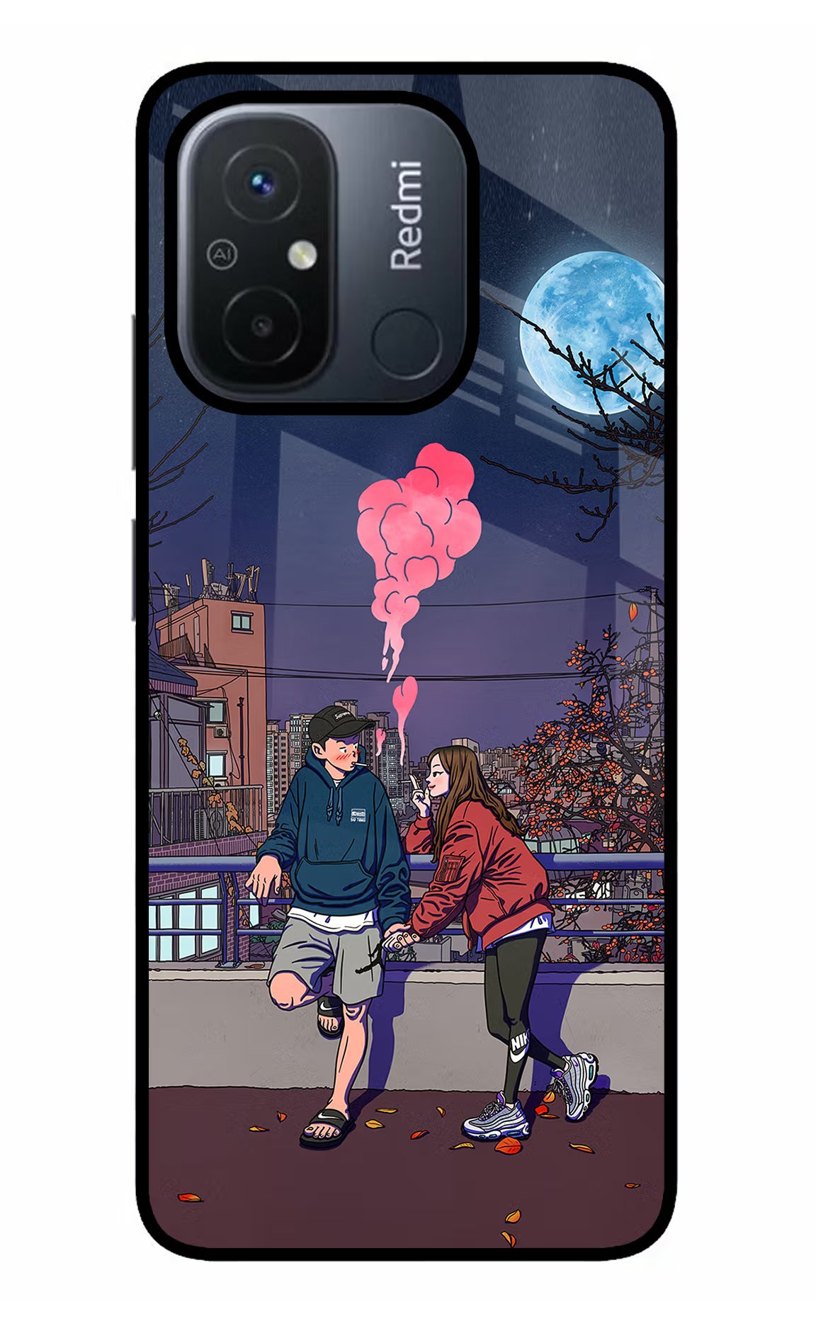 Chilling Couple Redmi 12C Glass Case Back Cover by Casekaro