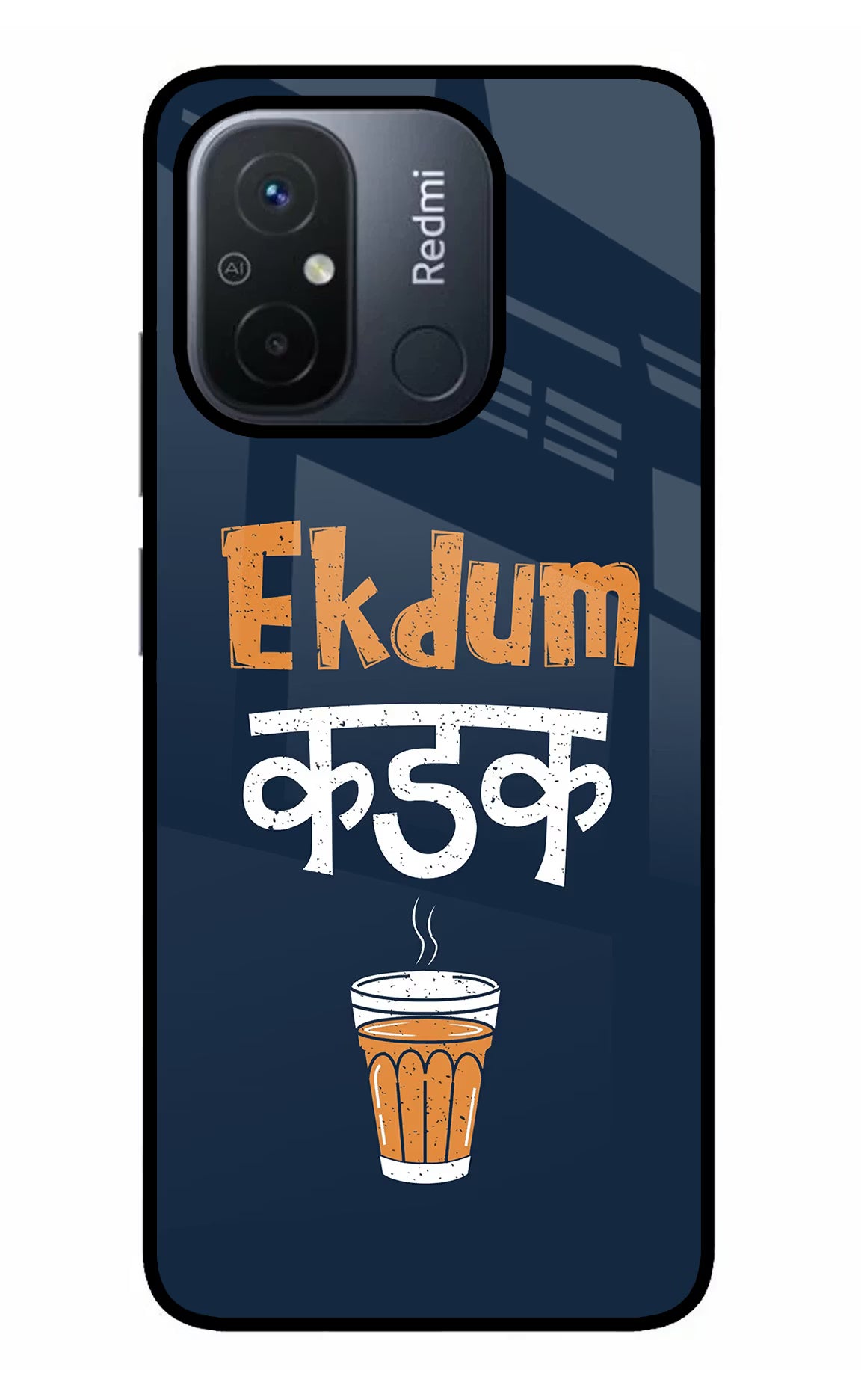 Ekdum Kadak Chai Redmi 12C Glass Case Back Cover by Casekaro