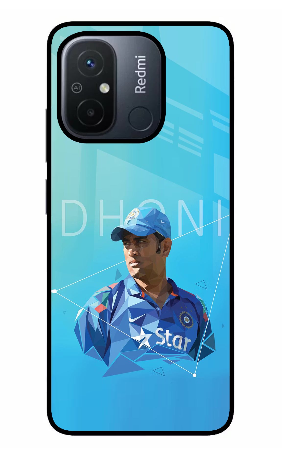 Dhoni Artwork Redmi 12C Glass Case Back Cover by Casekaro
