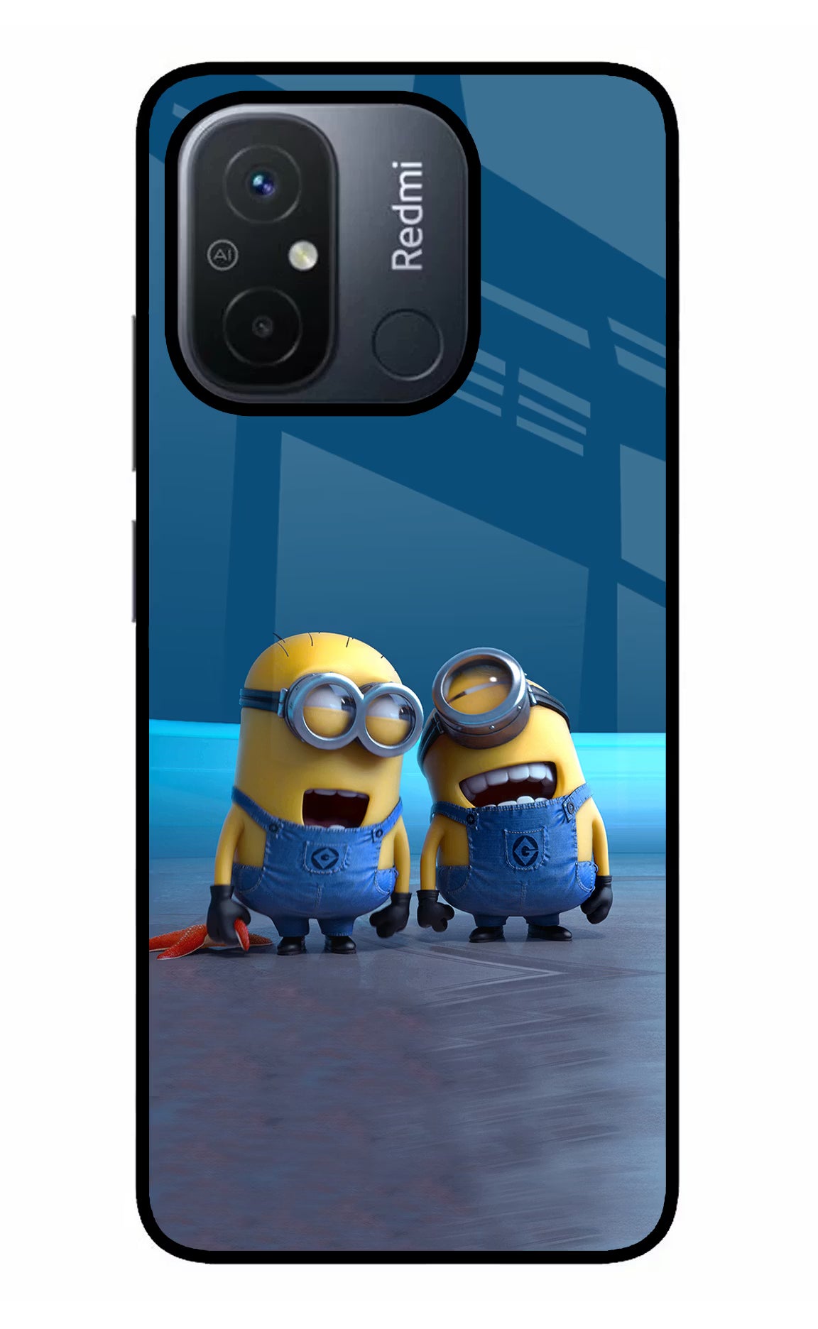 Minion Laughing Redmi 12C Glass Case Back Cover by Casekaro