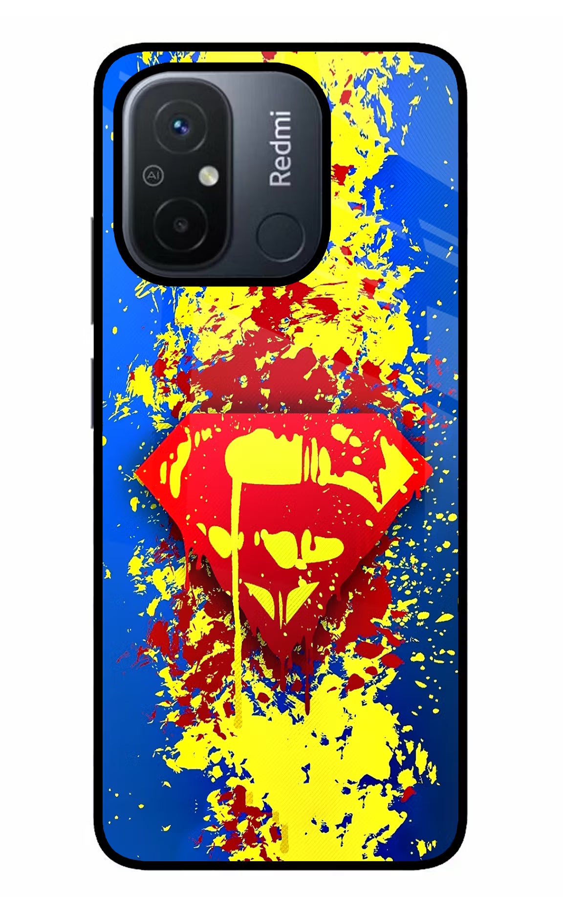 Superman logo Redmi 12C Glass Case Back Cover by Casekaro