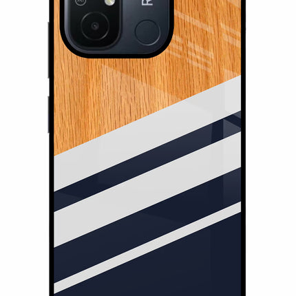 Blue and white wooden Redmi 12C Glass Case