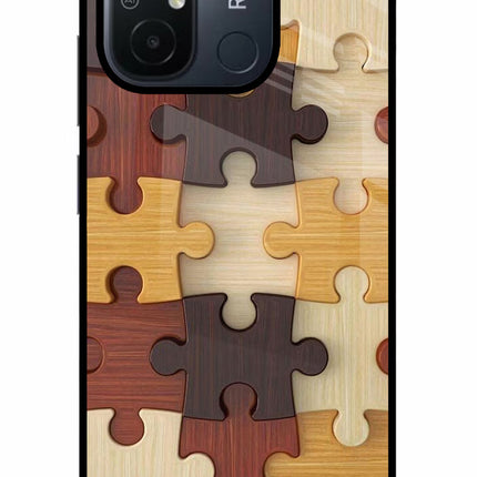 Wooden Puzzle Redmi 12C Glass Case