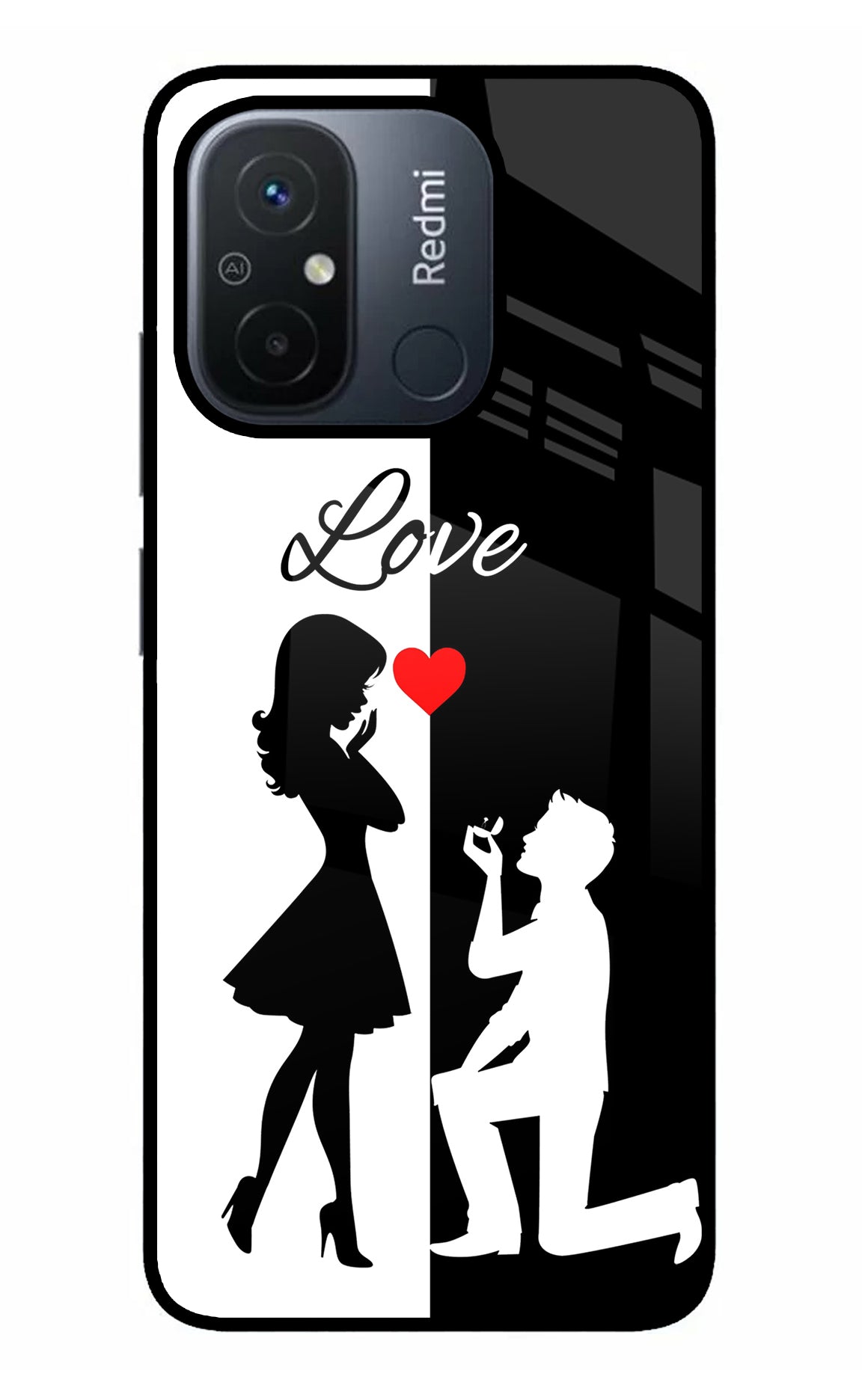 Love Propose Black And White Redmi 12C Glass Case