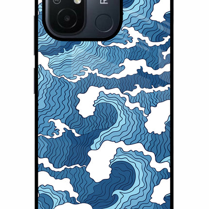 Blue Waves Redmi 12C Glass Case Back Cover by Casekaro