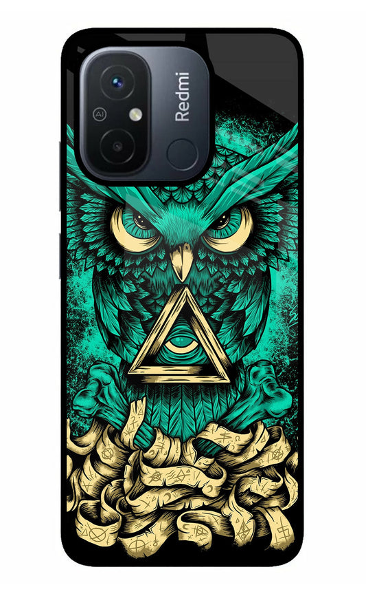 Green Owl Redmi 12C Glass Case