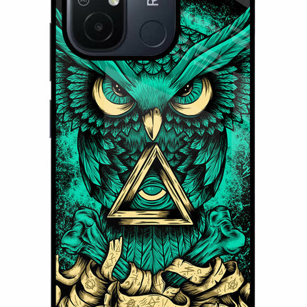 Green Owl Redmi 12C Glass Case