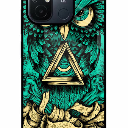 Green Owl Redmi 12C Glass Case