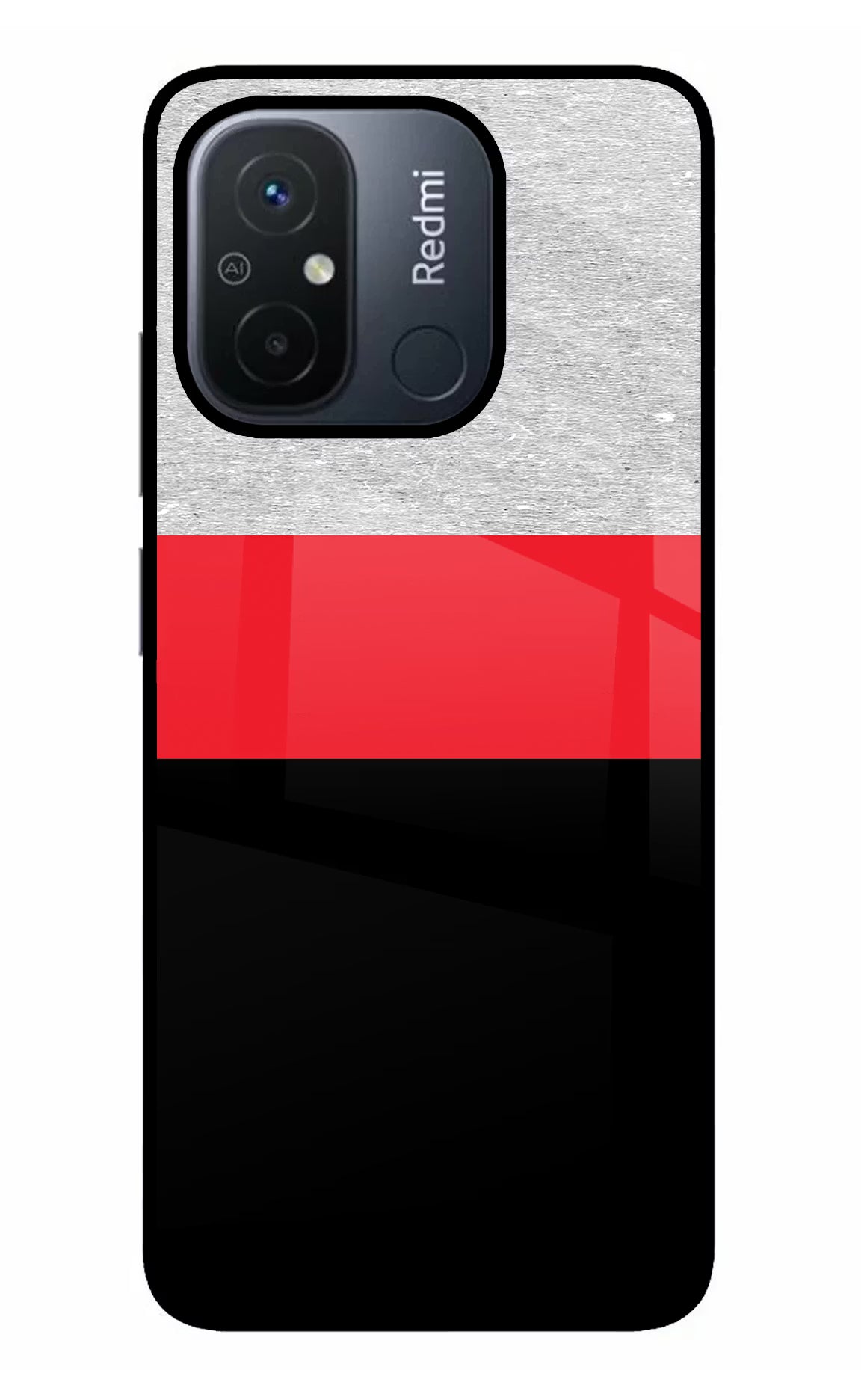 Tri Color Pattern Redmi 12C Glass Case Back Cover by Casekaro