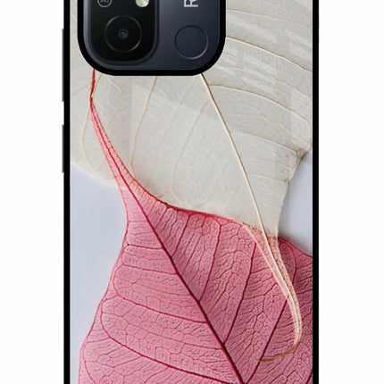 White Pink Leaf Redmi 12C Glass Case