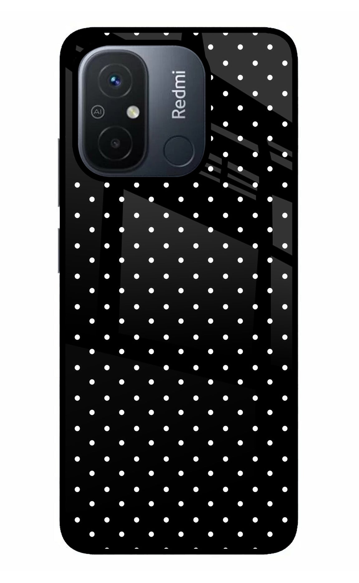 White Dots Redmi 12C Glass Case