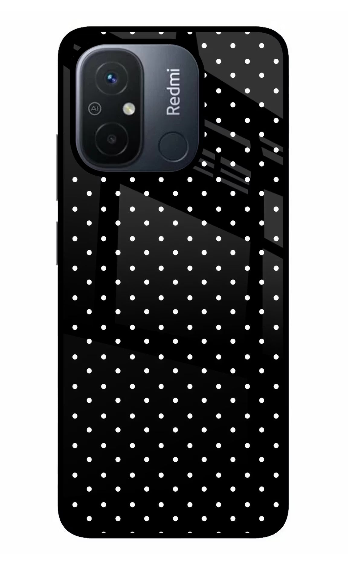 White Dots Redmi 12C Glass Case Back Cover by Casekaro