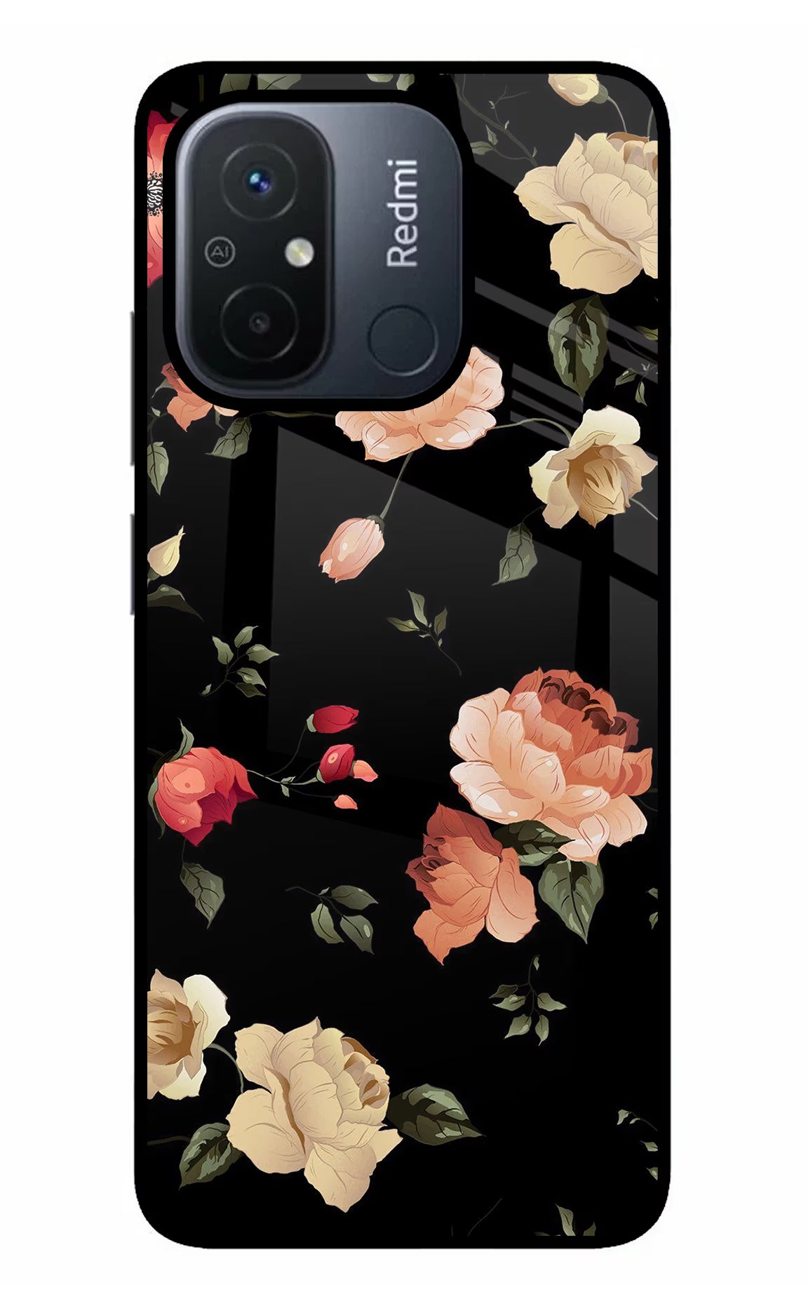 Flowers Redmi 12C Glass Case Back Cover by Casekaro