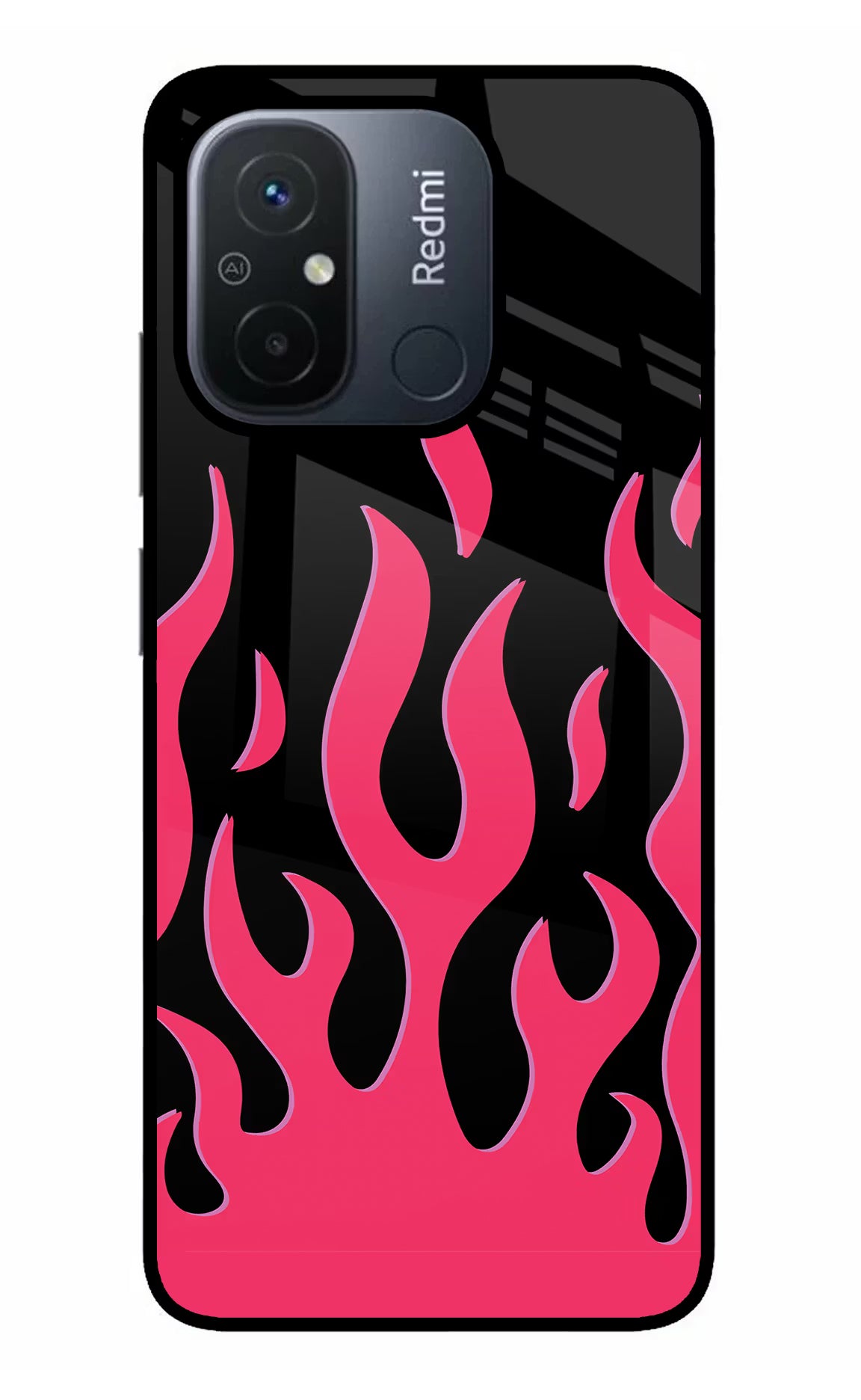 Fire Flames Redmi 12C Glass Case Back Cover by Casekaro