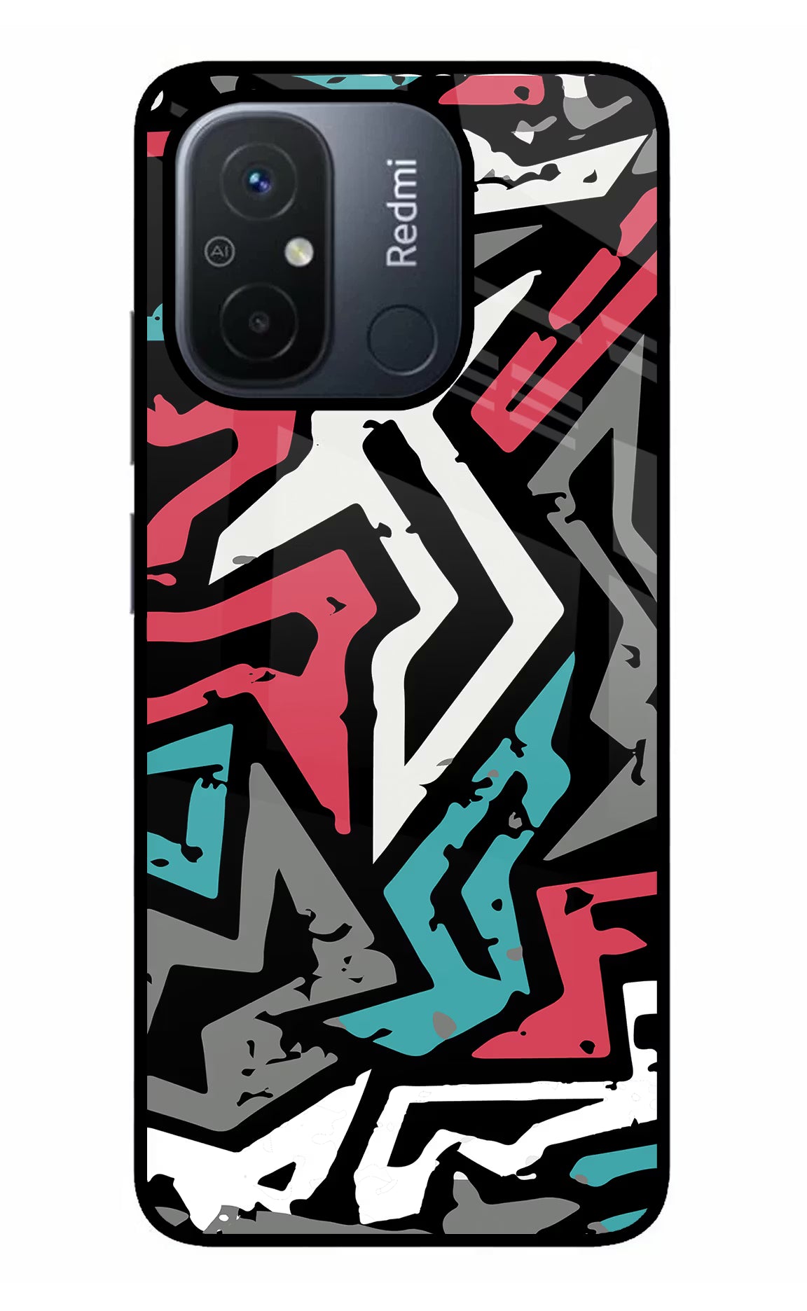 Geometric Graffiti Redmi 12C Glass Case Back Cover by Casekaro