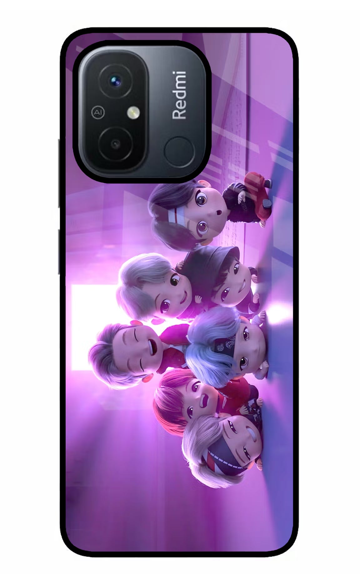BTS Chibi Redmi 12C Glass Case Back Cover by Casekaro