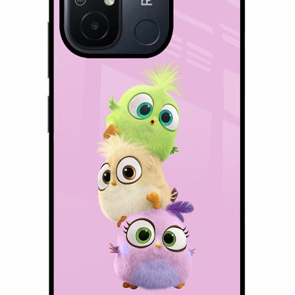Cute Little Birds Redmi 12C Glass Case Back Cover by Casekaro
