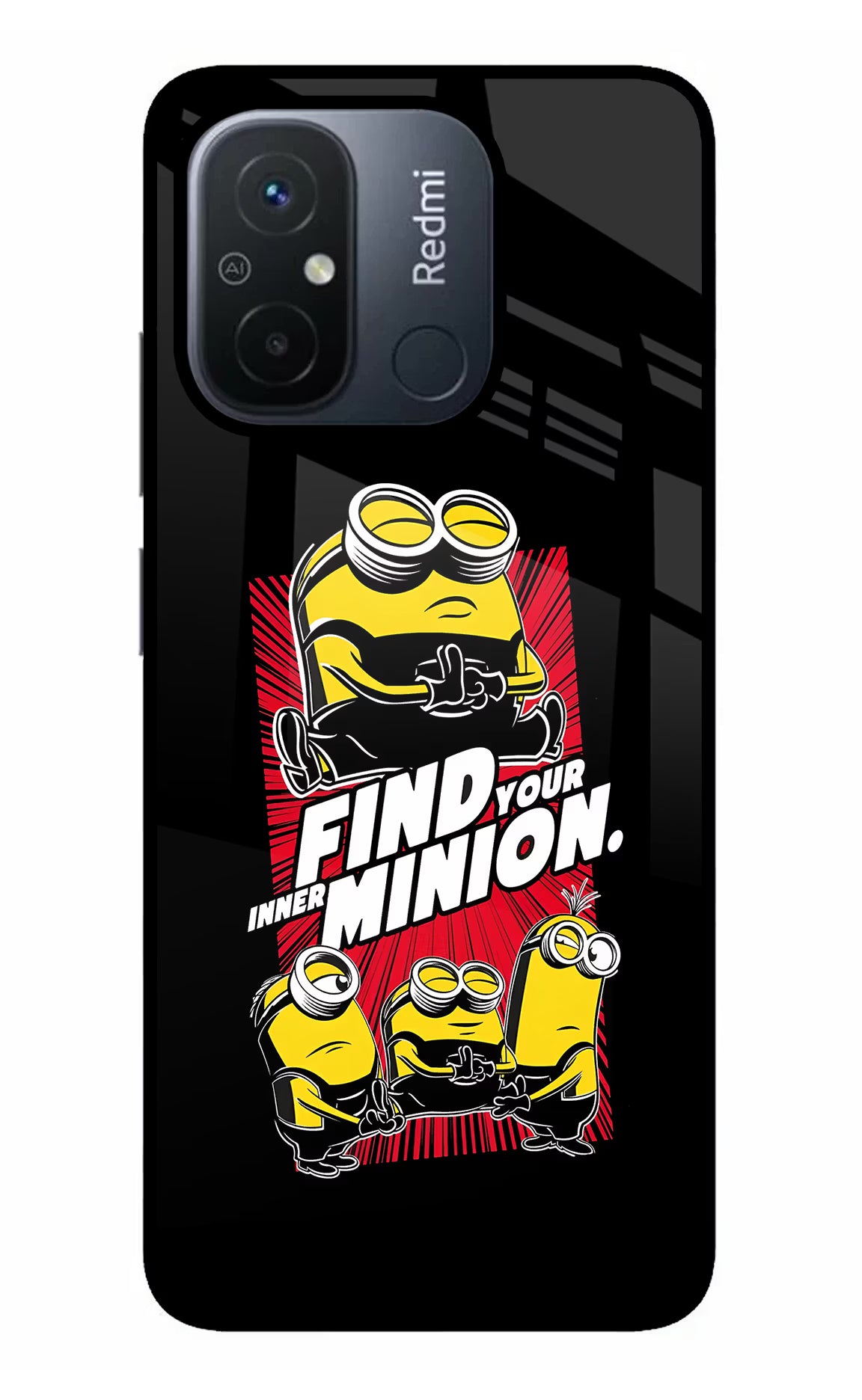 Find your inner Minion Redmi 12C Glass Case Back Cover by Casekaro