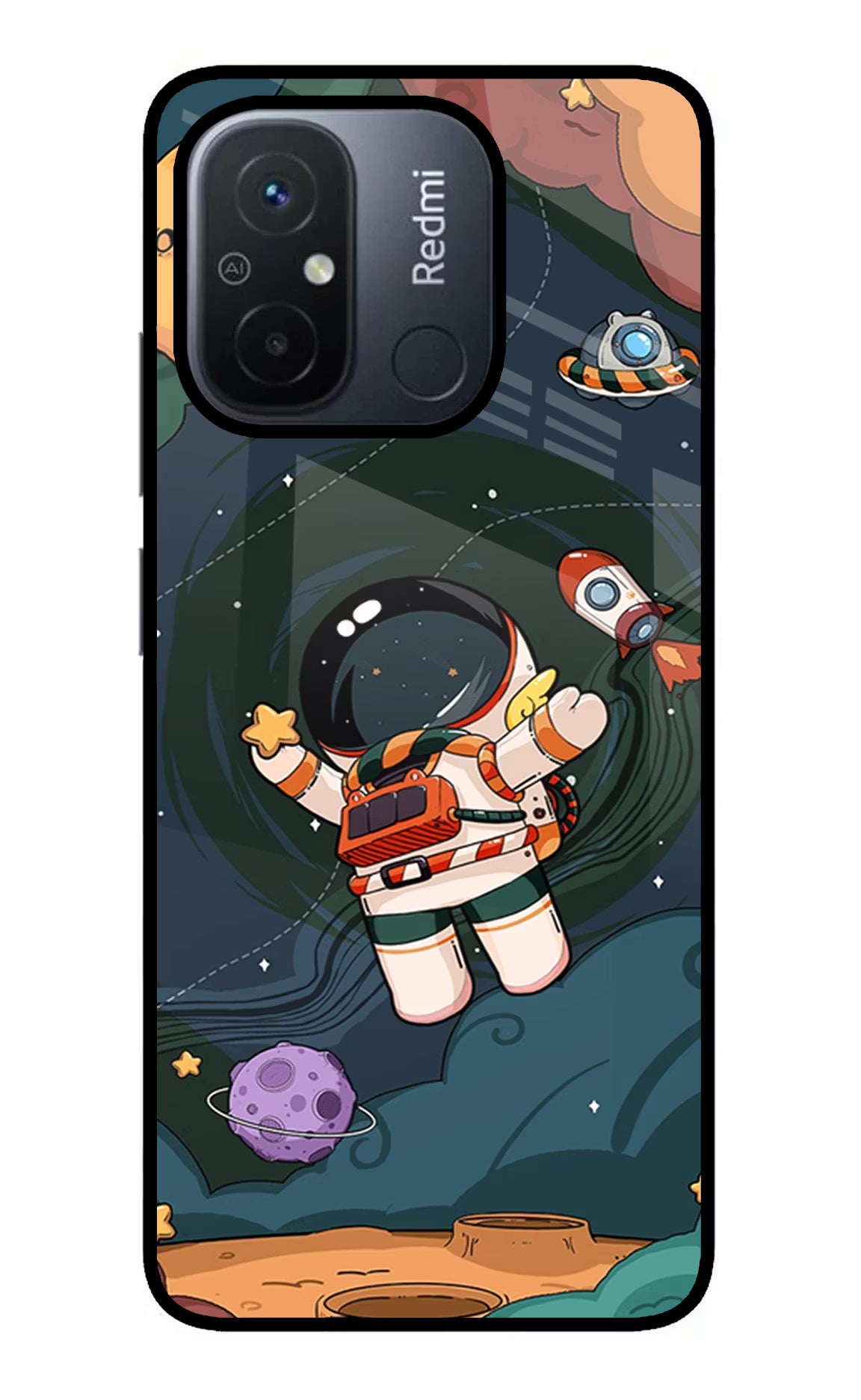 Cartoon Astronaut Redmi 12C Glass Case