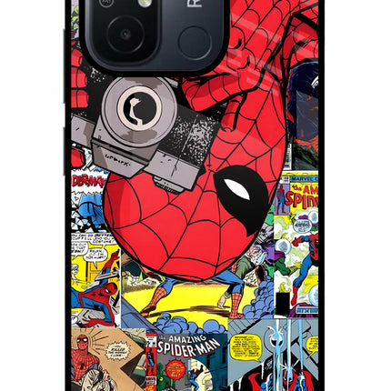 Spider Man Redmi 12C Glass Case Back Cover by Casekaro