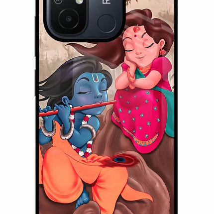 Radhe Krishna Redmi 12C Glass Case Back Cover by Casekaro