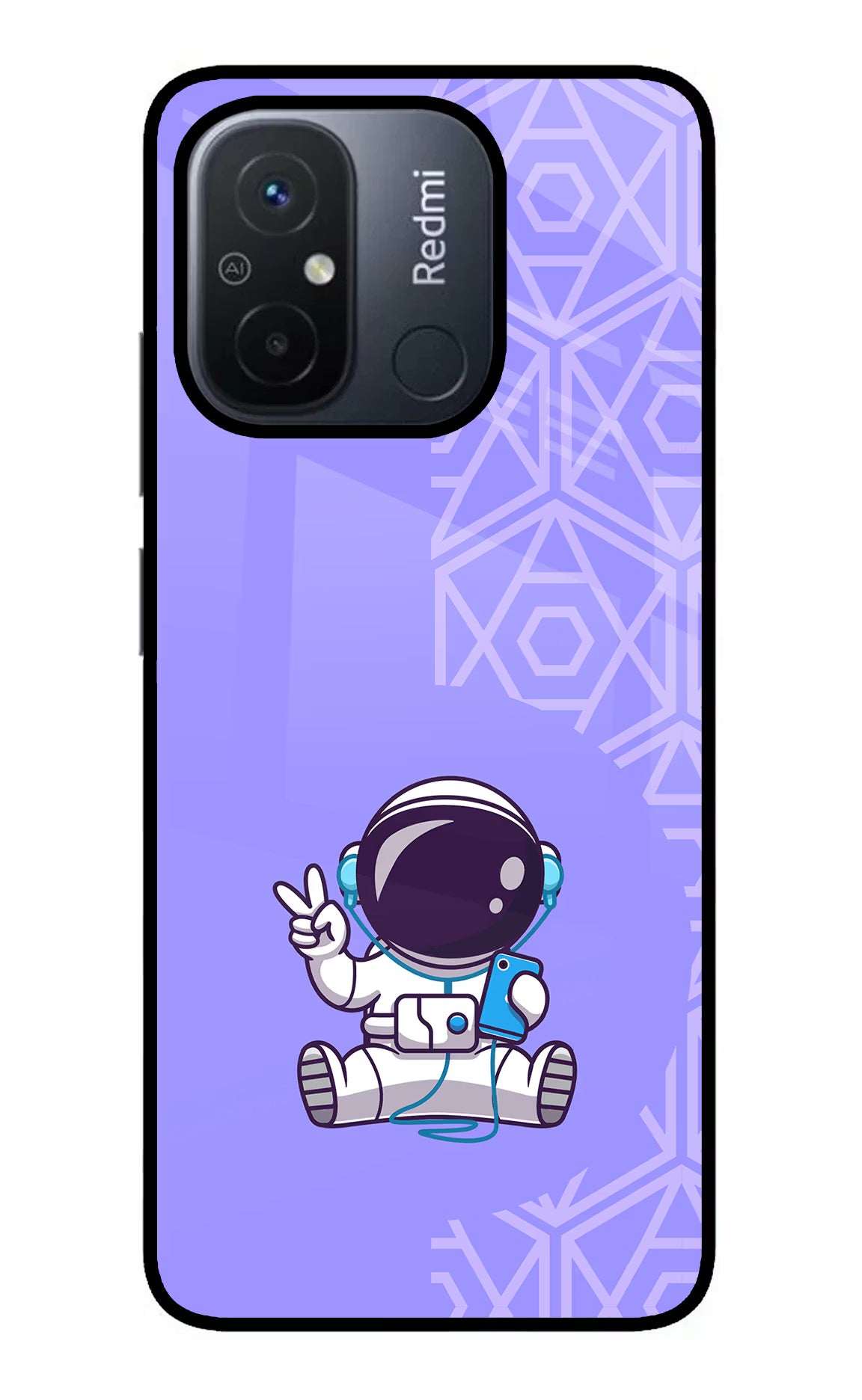 Cute Astronaut Chilling Redmi 12C Glass Case Back Cover by Casekaro